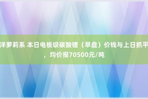 洋萝莉系 本日电板级碳酸锂（早盘）价钱与上日抓平，均价报70500元/吨